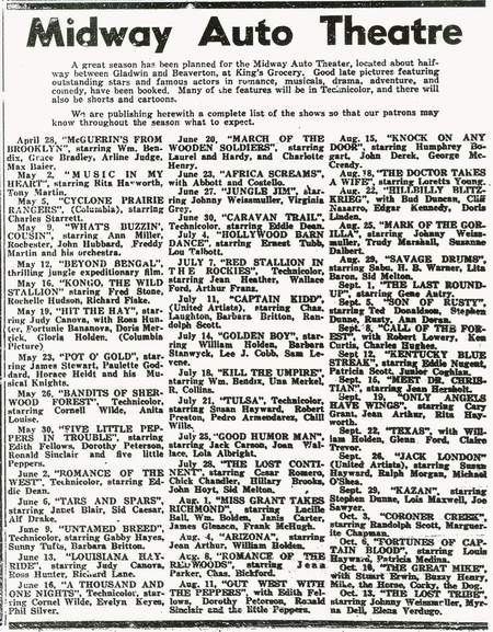 Midway Auto Theatre - Midway Auto Theatre Ad 4-28-54
